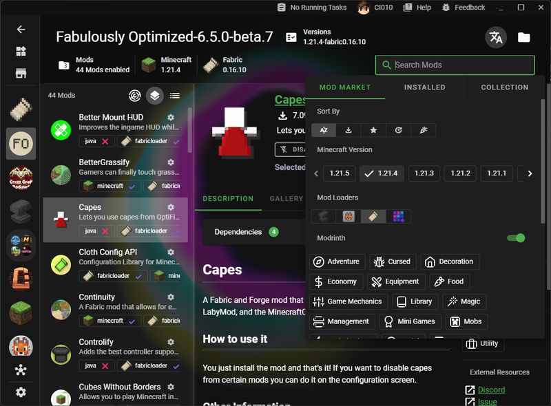 Mods page screenshot